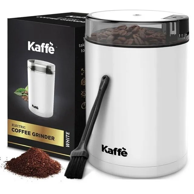 Kaffe Electric Coffee Grinder - 14 Cup (3.5oz) with Cleaning Brush. Easy On/Off. Perfect for Coffee, Spices, Nuts, Herbs, Corn! (White)