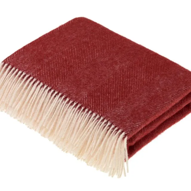 Shetland Pure New Wool - Herringbone Red - Throw Blanket - Bronte by Moon