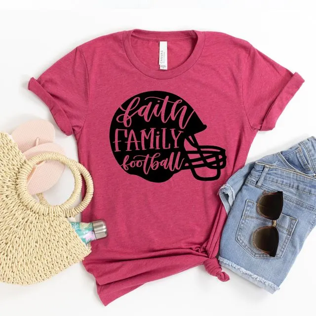 Faith Family Football T-shirt, Game Day Shirt, Cheerleader Shirts, Match Gift, Player Top, Weekend Tshirt