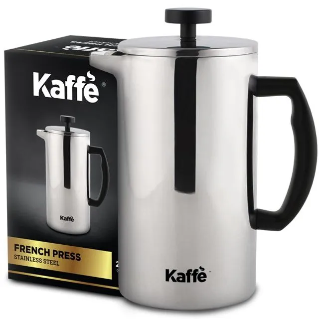 Kaffe French Press Coffee Maker. Double-Wall Stainless Steel (6 Cups 0.8L). Extra Filter Included!