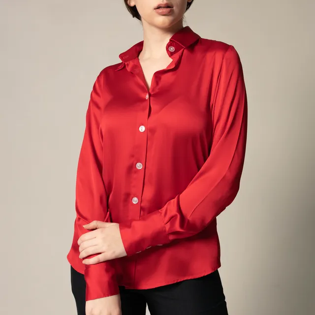Power Women Silk Shirt in Red