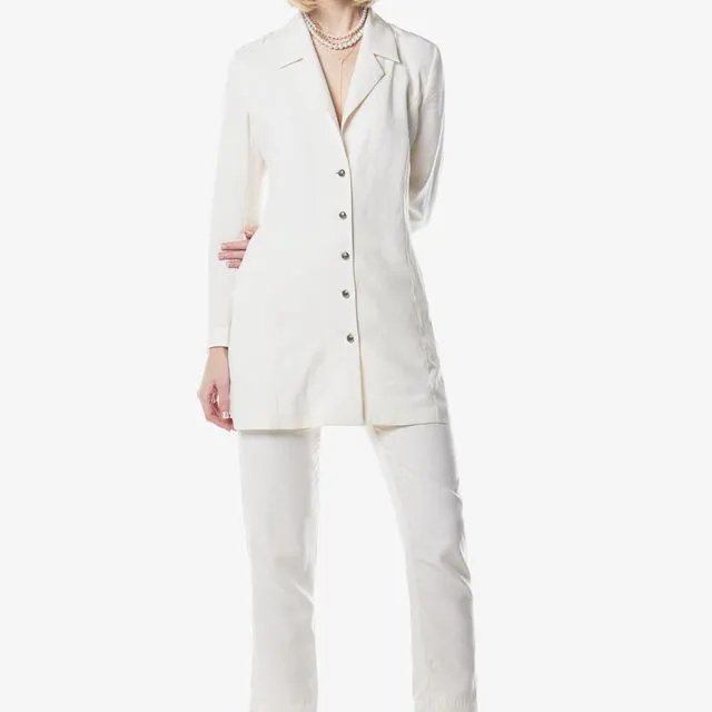 Women's Linen Long Jacket in White