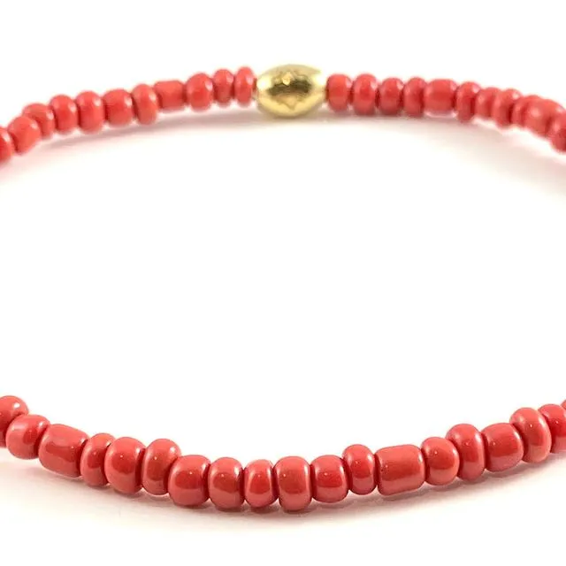 African Trade Glass Beaded Stretch Ankle Bracelet - 4MM (RED)