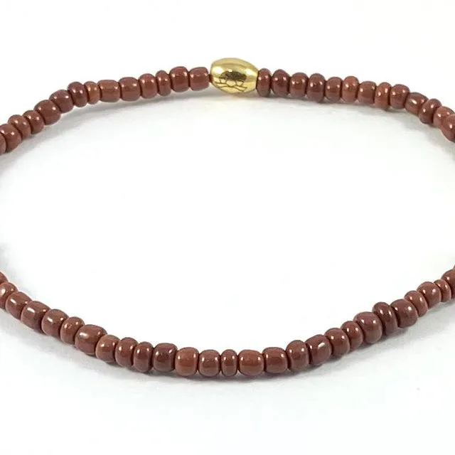 African Trade Glass Beaded Stretch Ankle Bracelet - 4MM (BROWN)