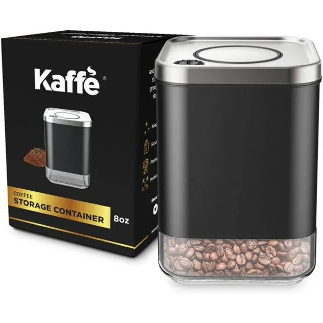 Coffee Storage Container - Squared- Black/Stainless Steel - 8oz