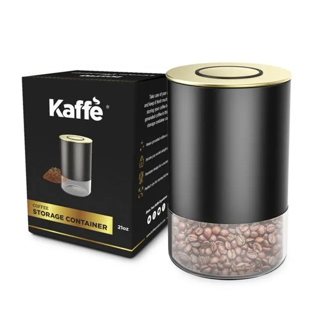 KF3030G Coffee Storage Container - Round - Black/Gold - 8oz