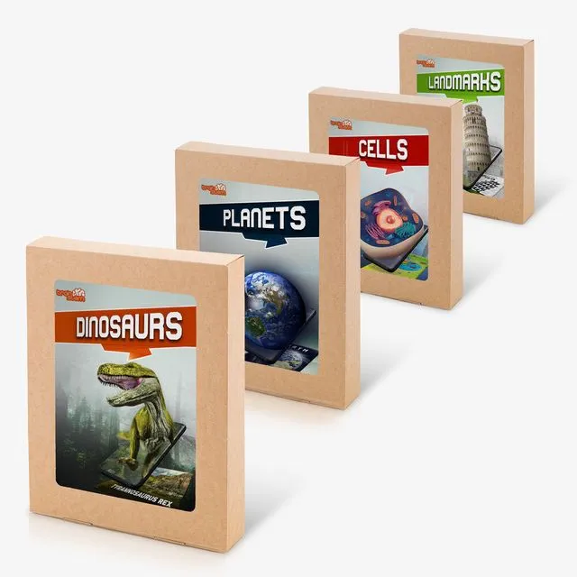Jumbo Classroom 16 Pack - 4 packs each of our Dinosaurs, Cells, Planets and Landmarks 4D Augmented Reality Flash Cards