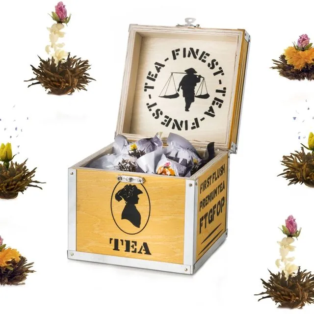 Creano gift set wooden decorative box incl. tea flowers “Black Tea”
