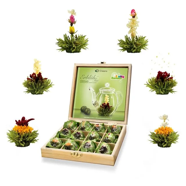 Wooden Box of 12 ErbloomTee Green Tea “Fruity Flavor”