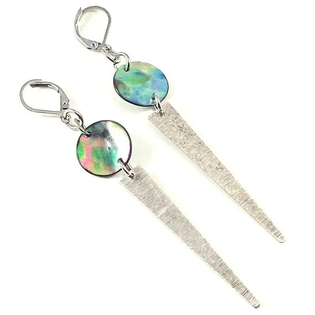 Abalone Shell Disc Silver Earrings - Triangle