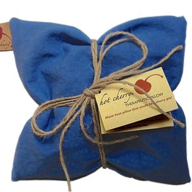 Hot Cherry Square Pillow in Blue Denim