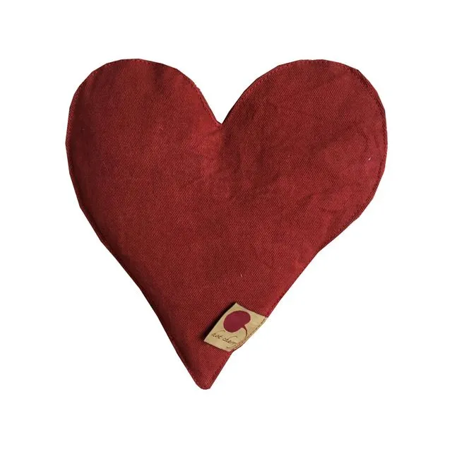 Heart-Shaped Hot Cherry Pillow in Red Denim