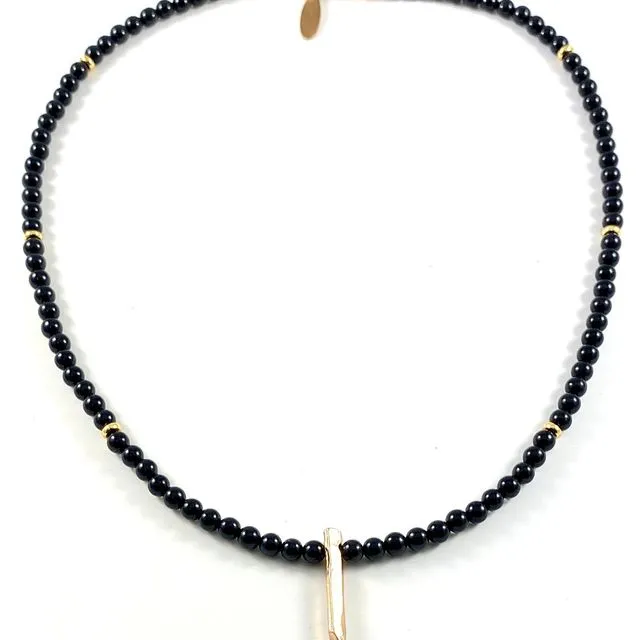 Black Onyx Choker with Gold Cast Crystal - 4mm