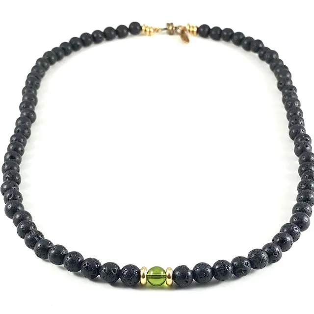 Moldavite Collar Necklace - 6mm (Black Lava Stone)