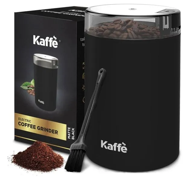Kaffe Electric Coffee Grinder - 14 Cup (3.5oz) with Cleaning Brush. Easy On/Off. Perfect for Coffee, Spices, Nuts, Herbs, Corn! (Matte Black)