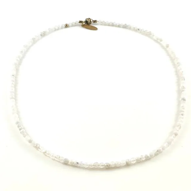 Semi-Precious Beaded Collar Necklace - 3mm (Faceted Moonstone)
