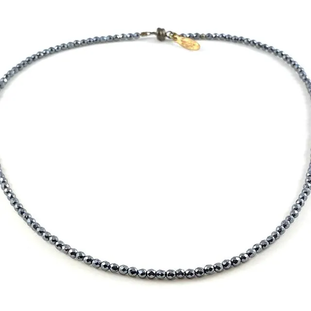 Semi-Precious Beaded Collar Necklace - 3mm (Faceted Hematite)