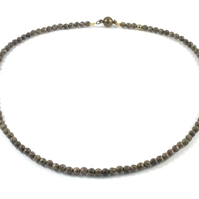Semi-Precious Beaded Collar Necklace - 4mm (Dark Silver Leaf Jasper)