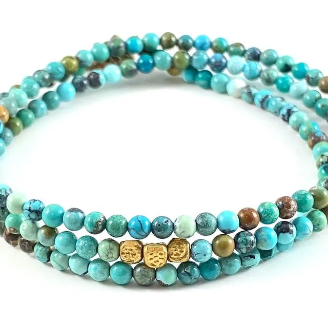 Genuine Turquoise Beaded Wrap - 4mm (Gold)