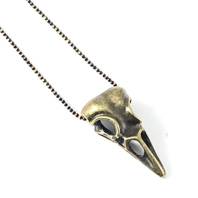 Long Geometric Necklace - Metal Pendant (Raven Skull)