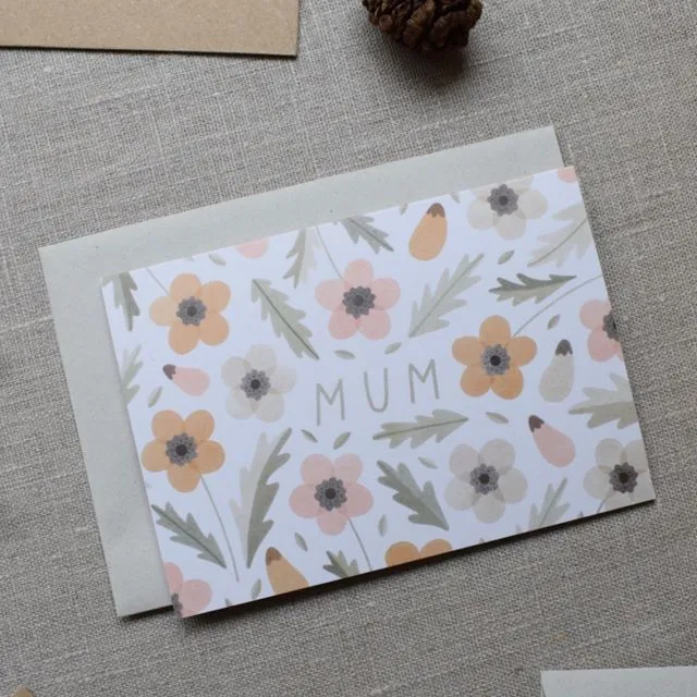 ‘Mum’ Anemones Floral Recycled A6 Greeting Card