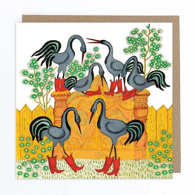 Crane Birds in Boots Greeting Card