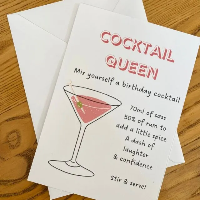 Happy Birthday Cocktail card, Birthday Queen
