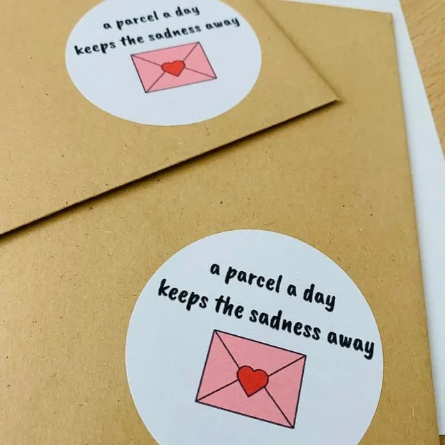 a parcel day keeps the sadness away | Personalised Thank you small business label