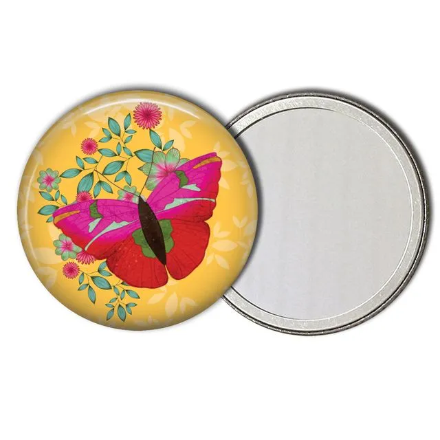 Illustrated Butterfly Pocket Mirror- Yellow