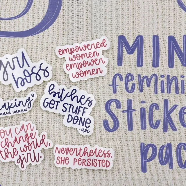 mini feminist sticker pack | feminism stickers | kamala harris | aoc | nevertheless she persisted | i'm speaking | empowered women empower