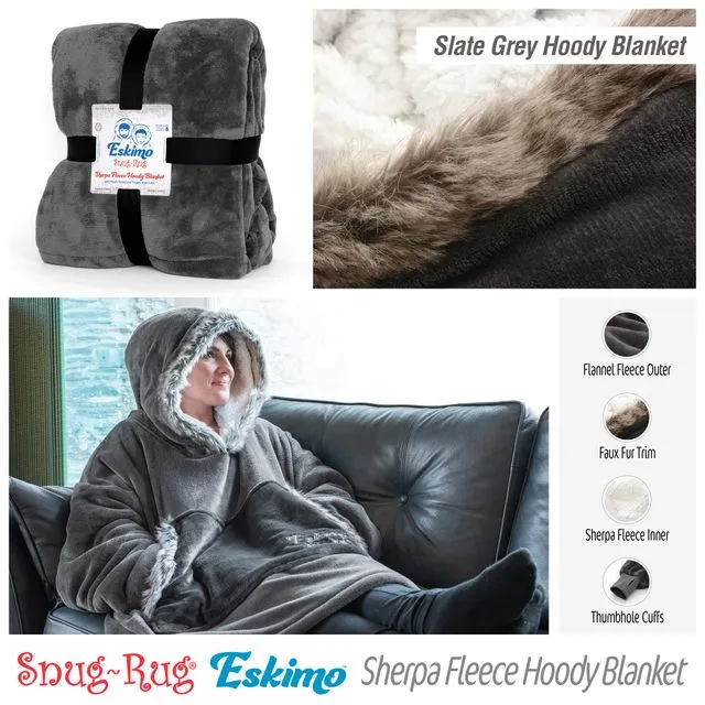 Snug Rug Eskimo Oversized Sofa Hoodie Blanket - (Slate Grey)