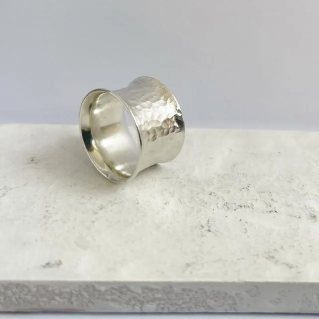 Broad Hammered Finish Concave Ring