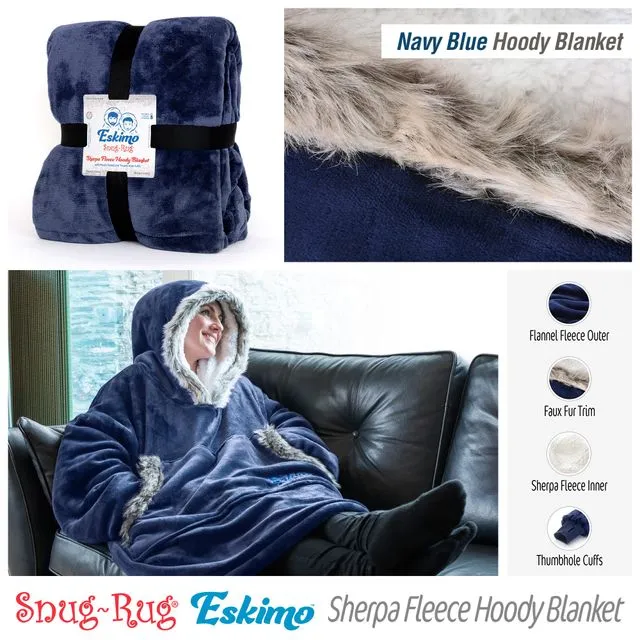 Snug Rug Eskimo Oversized Sofa Hoodie Blanket - (Navy Blue)