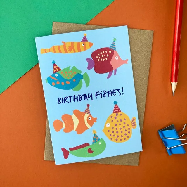Birthday Fishes card, A6 Eco-friendly, blank inside