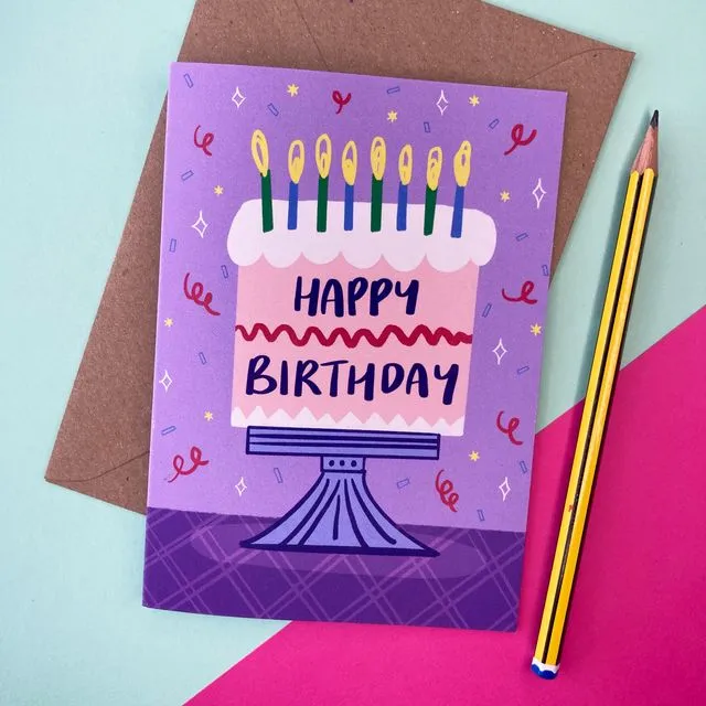 Birthday Cake card, A6 Eco-friendly, blank inside