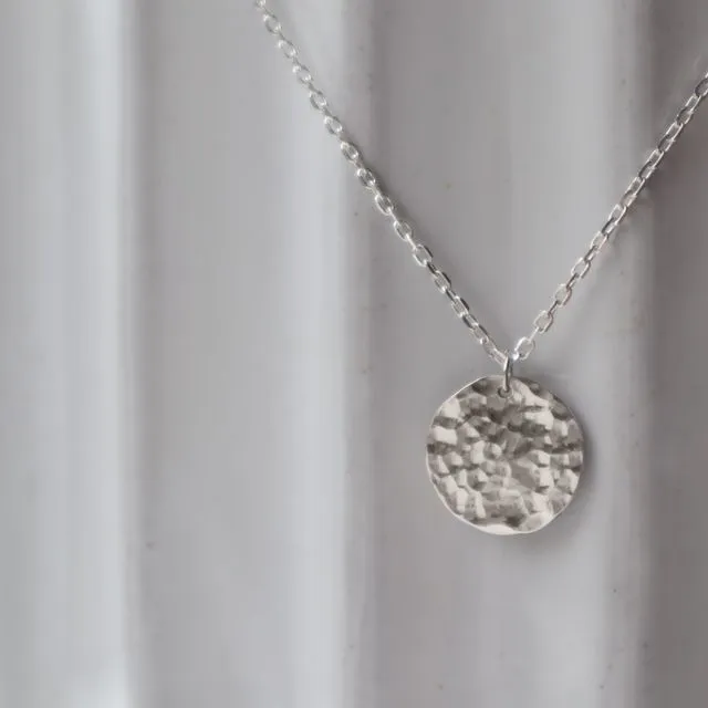 Hammered Disc Necklace, Textured Disc Necklace