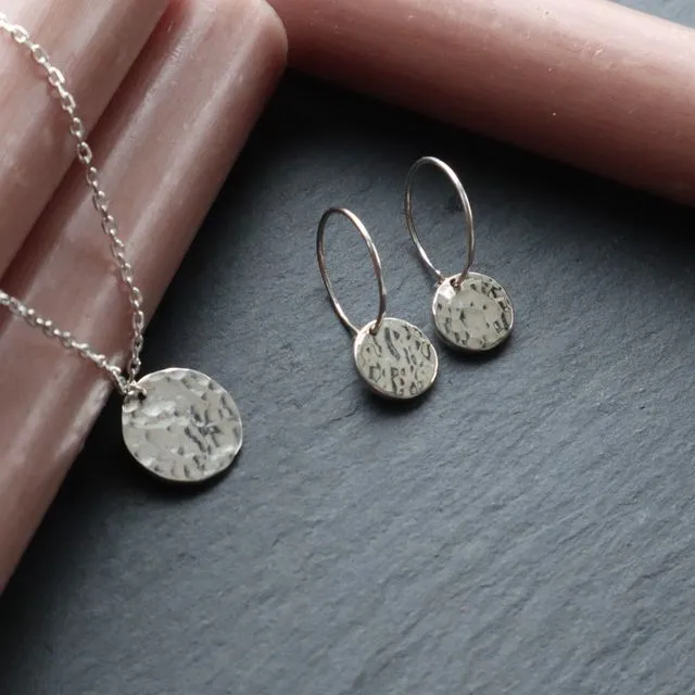 Hammered Disc Necklace and Earrings Set, Jewellery Set