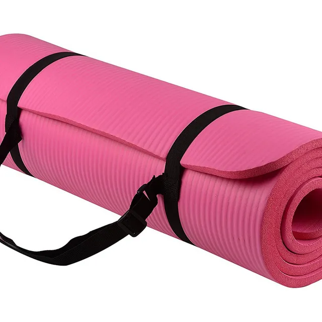 Thick Yoga and Pilates Exercise Mat with Carrying Strap Pink