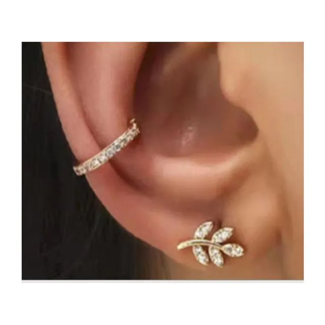 Crystal Leaf Ear Cuff Pack Size 3