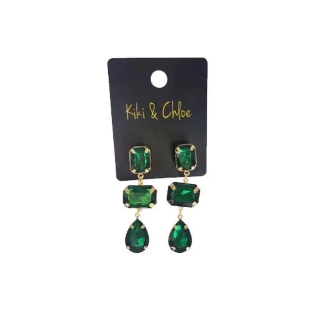 Green Crystal Dangle Earrings Pack Size 3