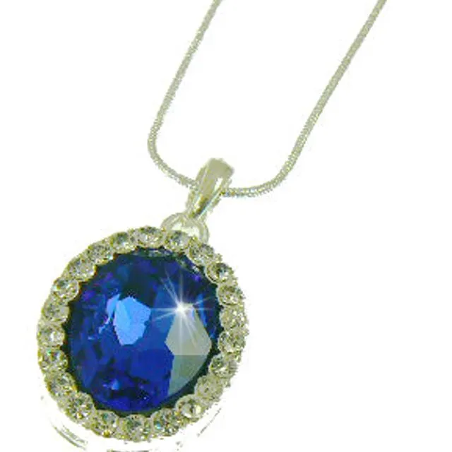 Sapphire Crystal Oval Pendant on Snake Chain Pack Size 12, Blue