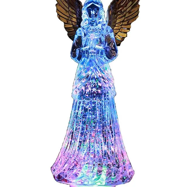 Dalax- Angel LED Lighted Sparkling Color Changing Snow Globe Water Lamp with 6 Hour Timer, 12'' Prayer Angel Swirling Glitter Golden Wings Statue Home Decor Figurine, Christmas Ornaments Decorations