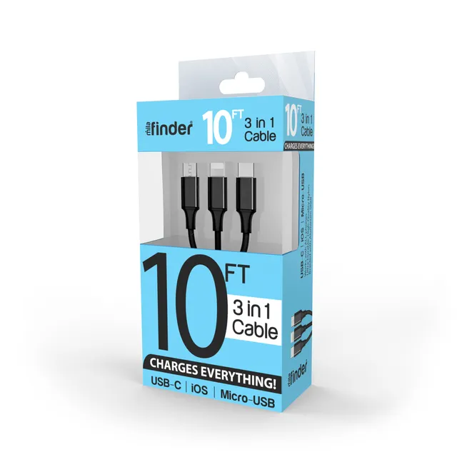 Boxed 10ft 3in1 Charging Cable 12 pack