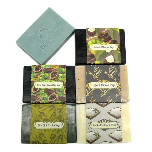 Purelis Soap Bar Gift Set. Set Of 6 Aromatherapy, Moisturizing Soap Bars. Natural Ingredients. Deep Cleansing, Repairs Skin. Sulfate Free!