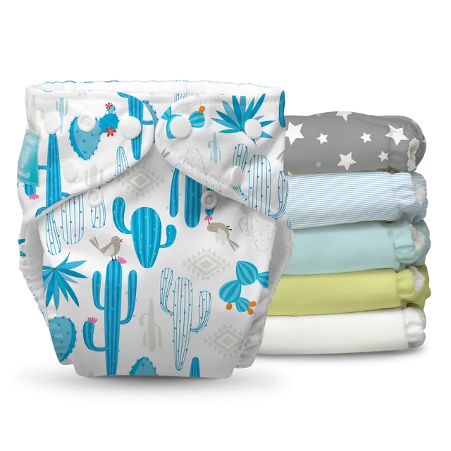 6 Diapers 12 Inserts Cactus Star One Size Hybrid AIO
