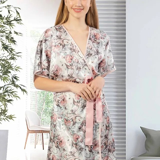 Women's Floral Satin Dressing Gown