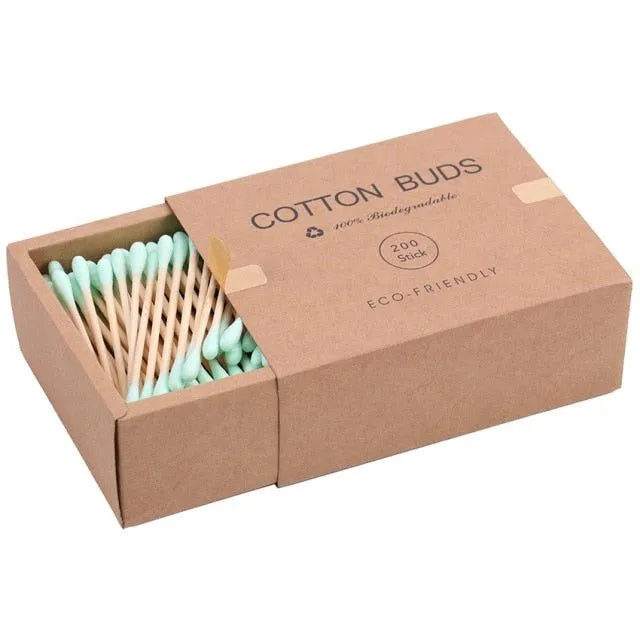 200PCS/Box Double Head Cotton Swab Bamboo Sticks Green