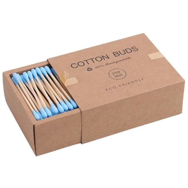 200PCS/Box Double Head Cotton Swab Bamboo Sticks Blue