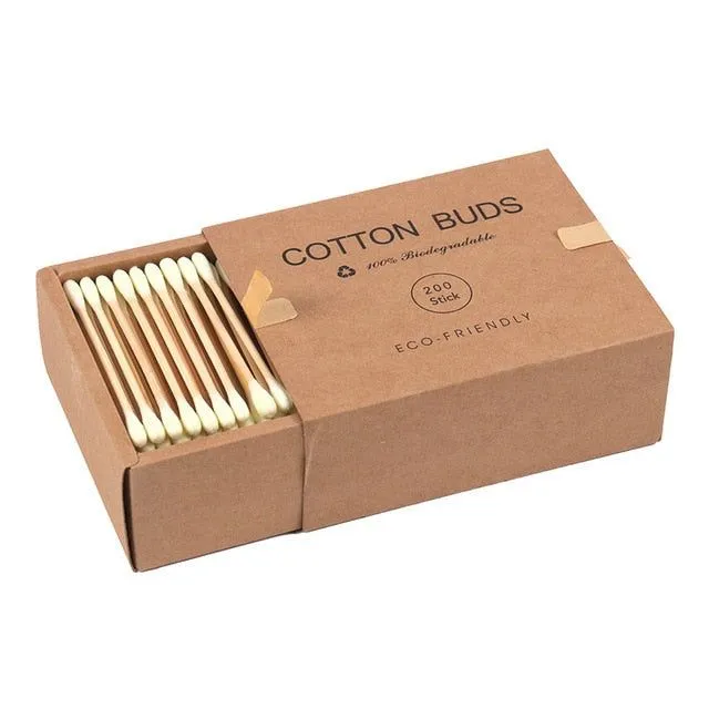 200PCS/Box Double Head Cotton Swab Bamboo Sticks Yellow