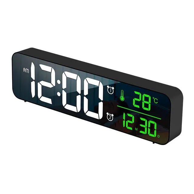 Mirror Temperature Display Large Digital Electronic Clock Black (Chinese)